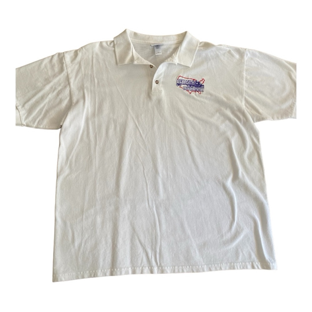 Anvil White Short Sleeve Polo Shirt Mens XL Gilbreath Transportation Graphic